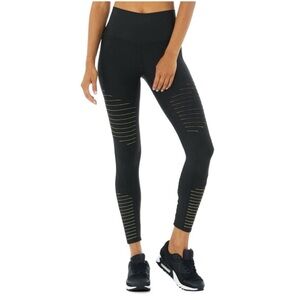alo yoga • airlift high waist 7/8 moto legging • black & neon yellow • medium
